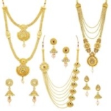 Gold Plated Kundan Multi-String Set of 3 Necklace