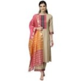 INDO ERA Pure Cotton Solid Straight Kurta Palazzo With Dupatta Set